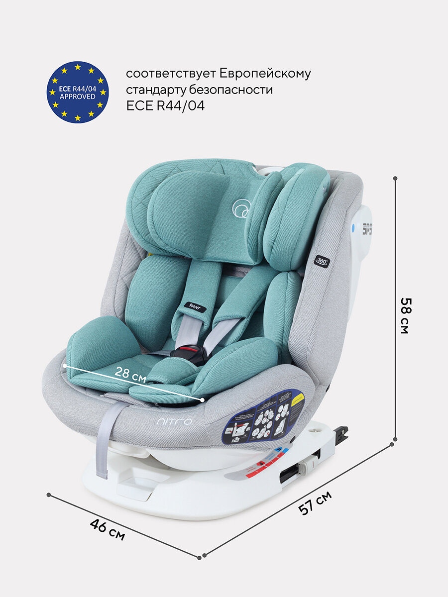 Автокресло Rant Nitro isofix UB619 группа 0+/1/2/3 от 0 до 12 лет вес 0-36 кг, Grey/Mint — фото 1