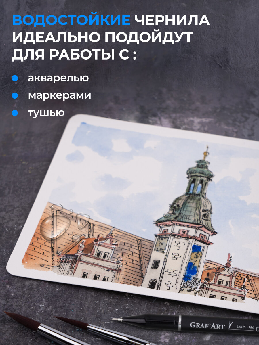 Комплект капиллярных ручек Малевичъ GrafArt PRO / набор 3шт: 01, 03, 08 / ручка для скетчинга / ручка для рисования — фото 1