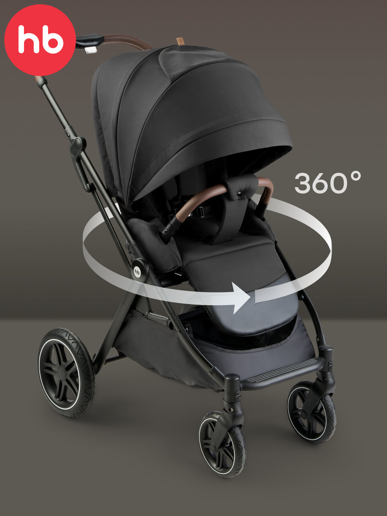 Коляска прогулочная детская Happy Baby Luna 360, реверсивный блок 360 градусов, черная