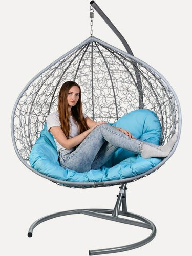 Изображение товара Двойное подвесное кресло "Gemini" promo gray голубая подушка (чехол в подарок)