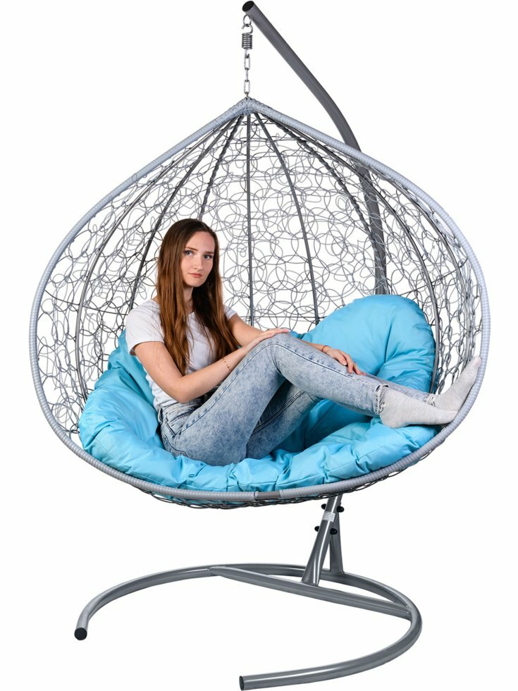 Двойное подвесное кресло "Gemini" promo gray голубая подушка (чехол в подарок)