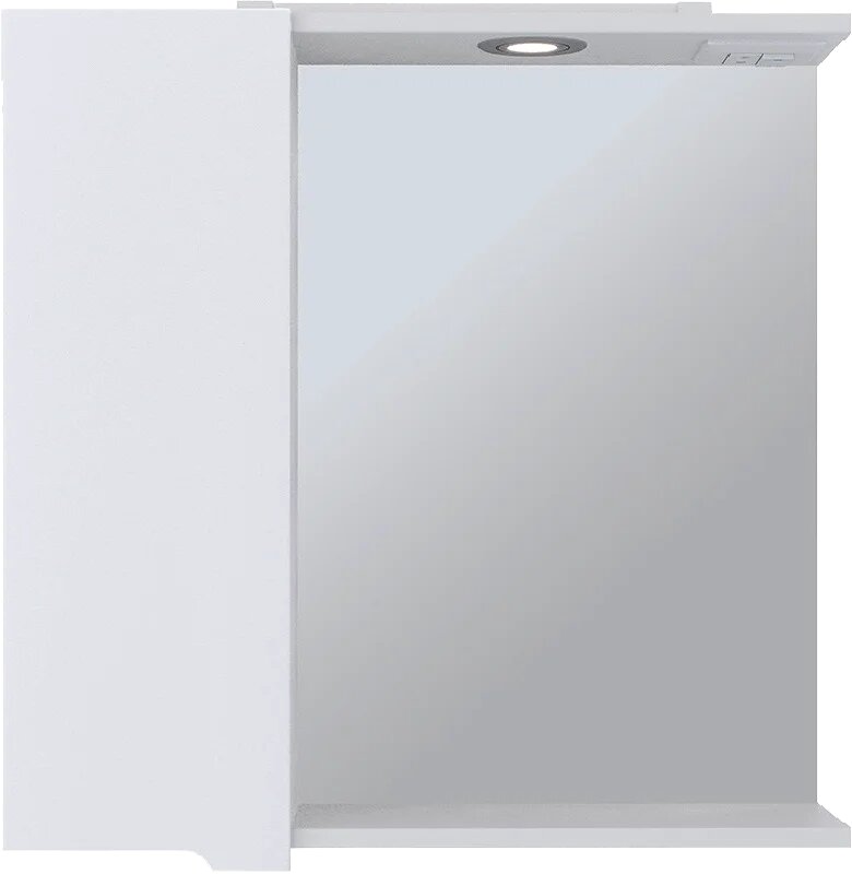 Зеркало Emmy Агата 65 L со светодиодной подсветкой с полкой со шкафчиком 65 см с розеткой белое