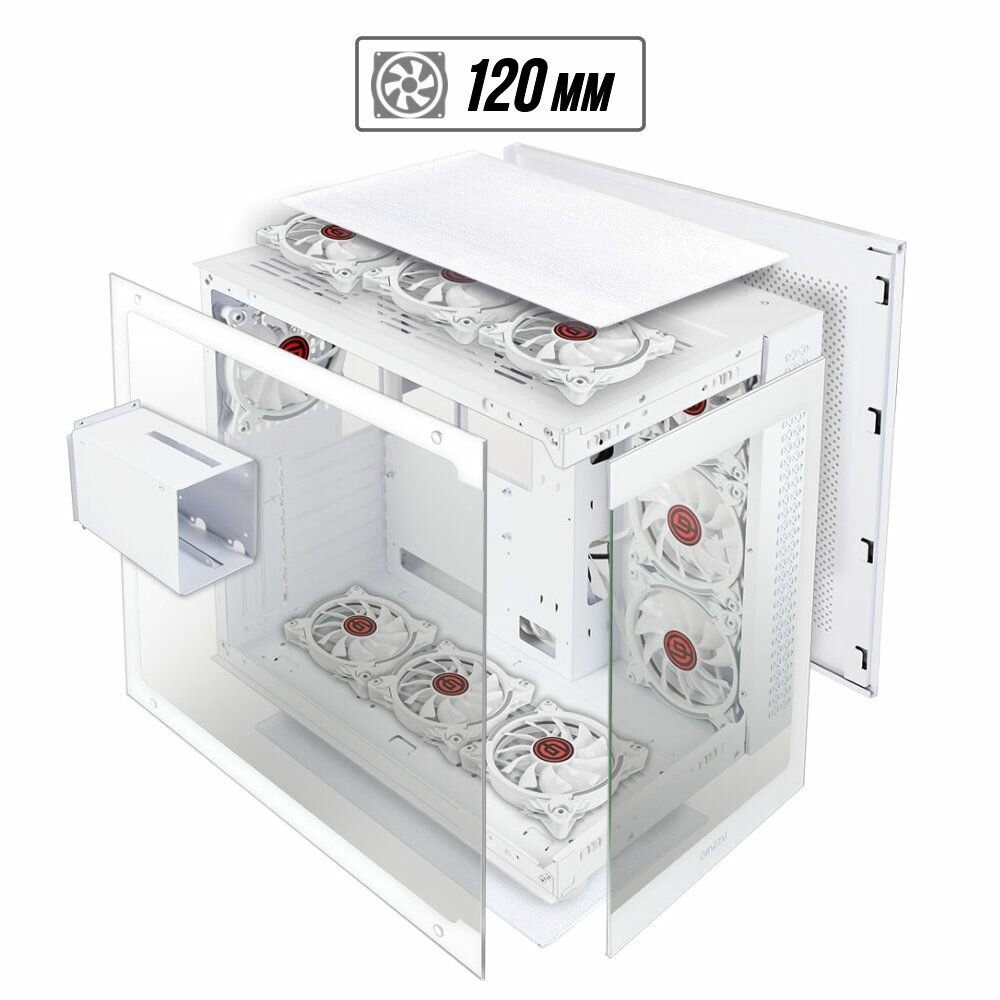 Корпус Ginzzu V560 ATX кубик, закаленное стекло, RGB подсветка — фото 1