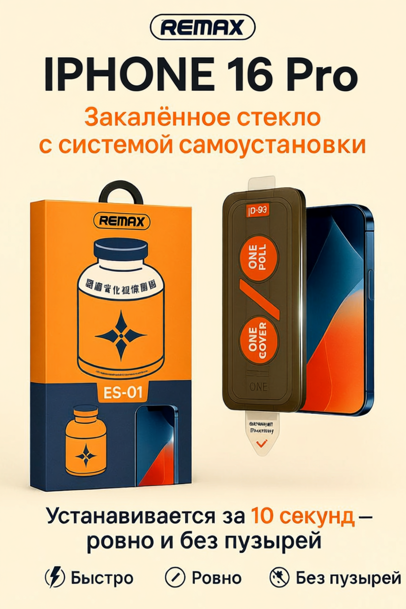 Защитное стекло для iPhone 16 Pro Remax ES-01 с автоустановкой