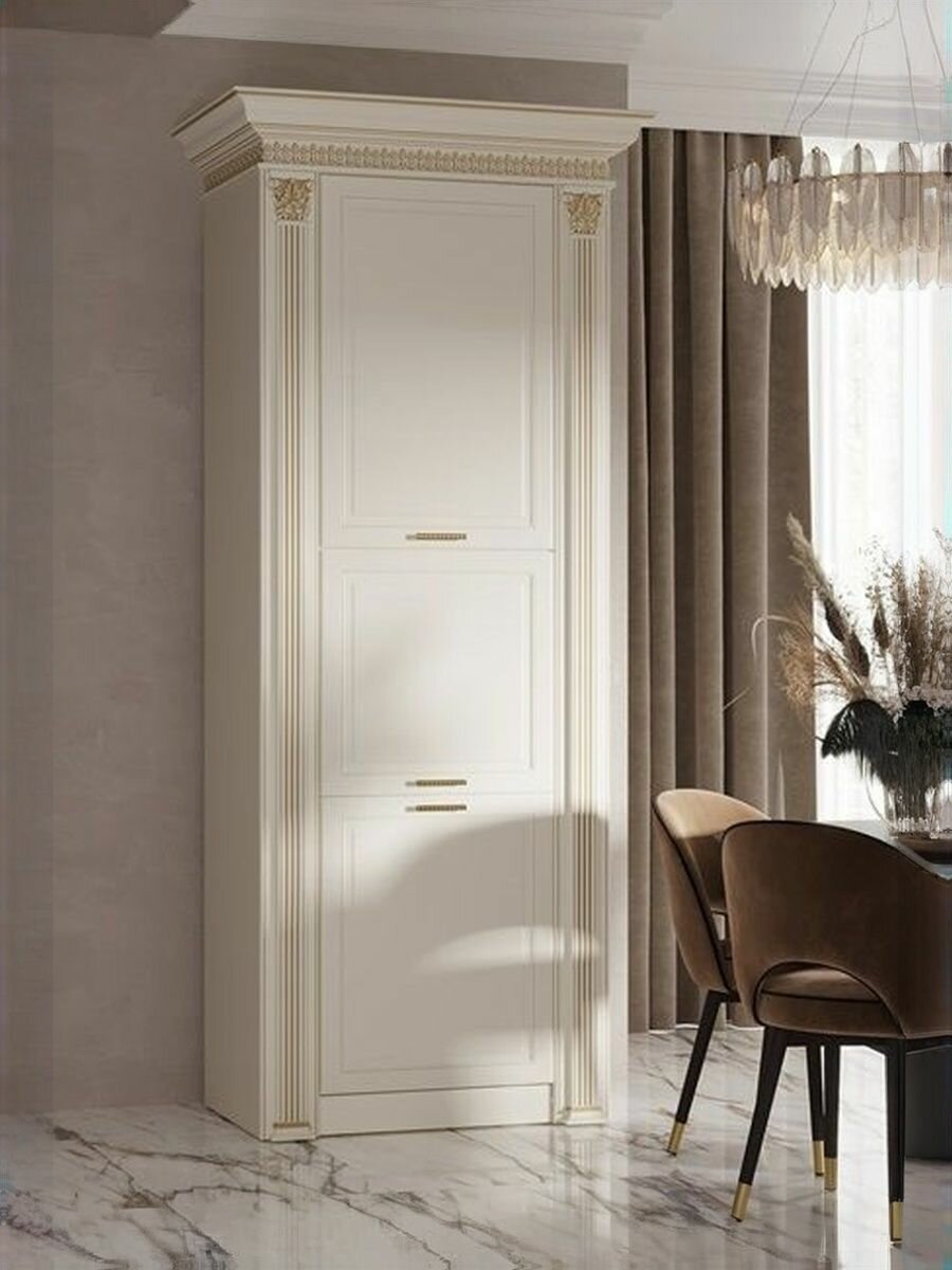 Кухонный пенал 0,9 метра , эмаль айвори патина золото