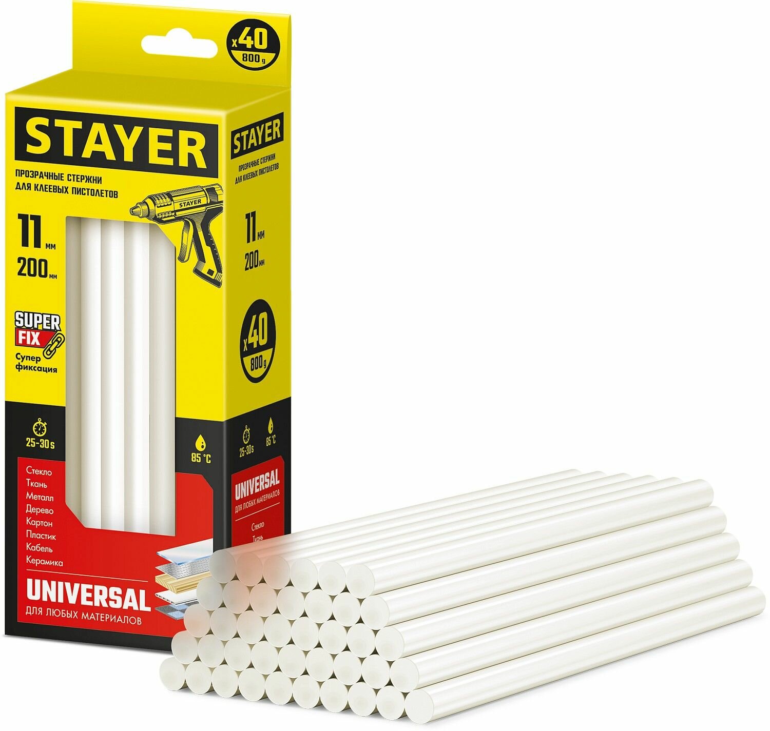Универсальные клеевые стержни STAYER Universal 11 х 200 мм 40 штук Professional 2-06821-T-S40