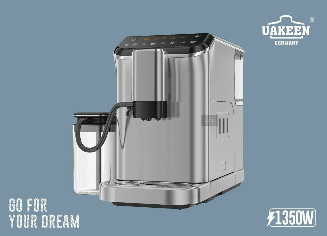 Кофемашина автоматическая UAKEEN "Germany", встроенная кофемолка, давление 20 Бар, сенсорное управление