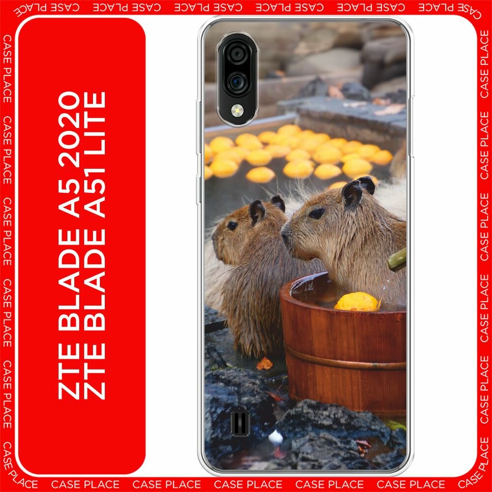 Чехол на ZTE Blade A51 lite/A5 (2020) / ЗТЕ Блэйд А51 Лайт/А5 2020 с принтом "Капибары отмокают"