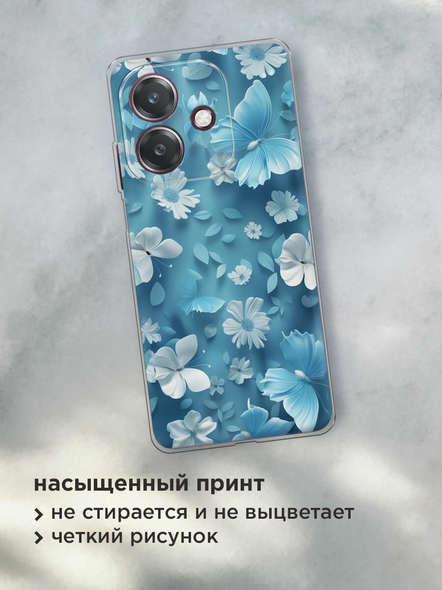 Чехол на Oppo A3/A3x / Оппо А3/A3x с принтом "Голубые глазурные цветы" — фото 1