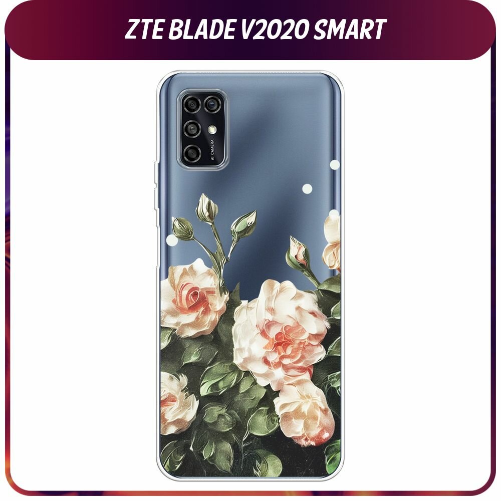 Чехол на ZTE Blade V2020 Smart / ЗТЕ Блейд В2020 Смарт с принтом "Цветочная картина 2", прозрачный