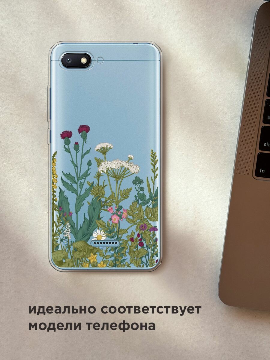 Чехол на Xiaomi Redmi 6A / Сяоми Редми 6А с принтом "Дикие полевые цветы", прозрачный — фото 1