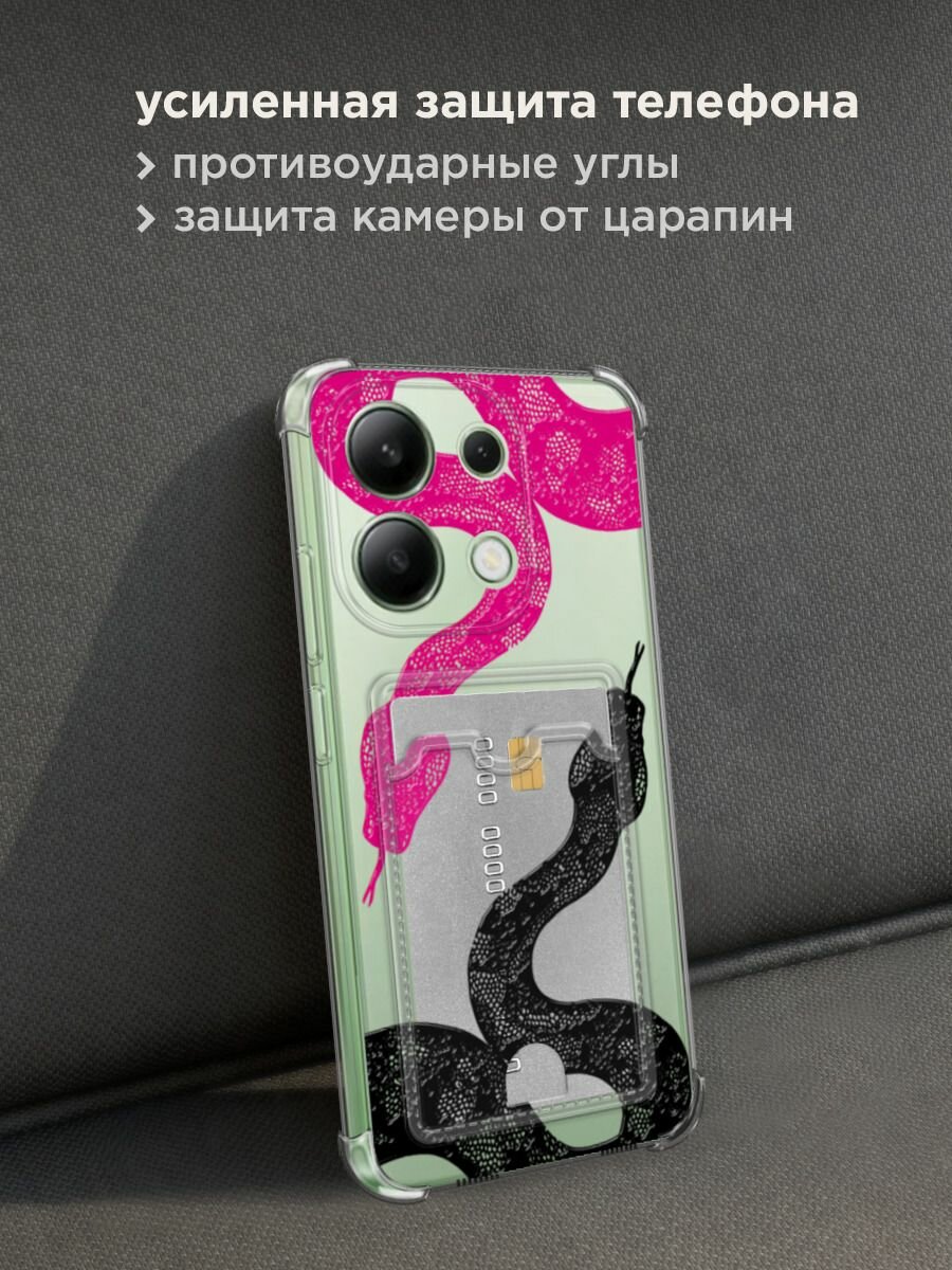 Чехол на Xiaomi Redmi Note 13 4G (Global) (Сяоми Редми Нот 13 4G) с картой и принтом "Черная и розовая змея" — фото 1