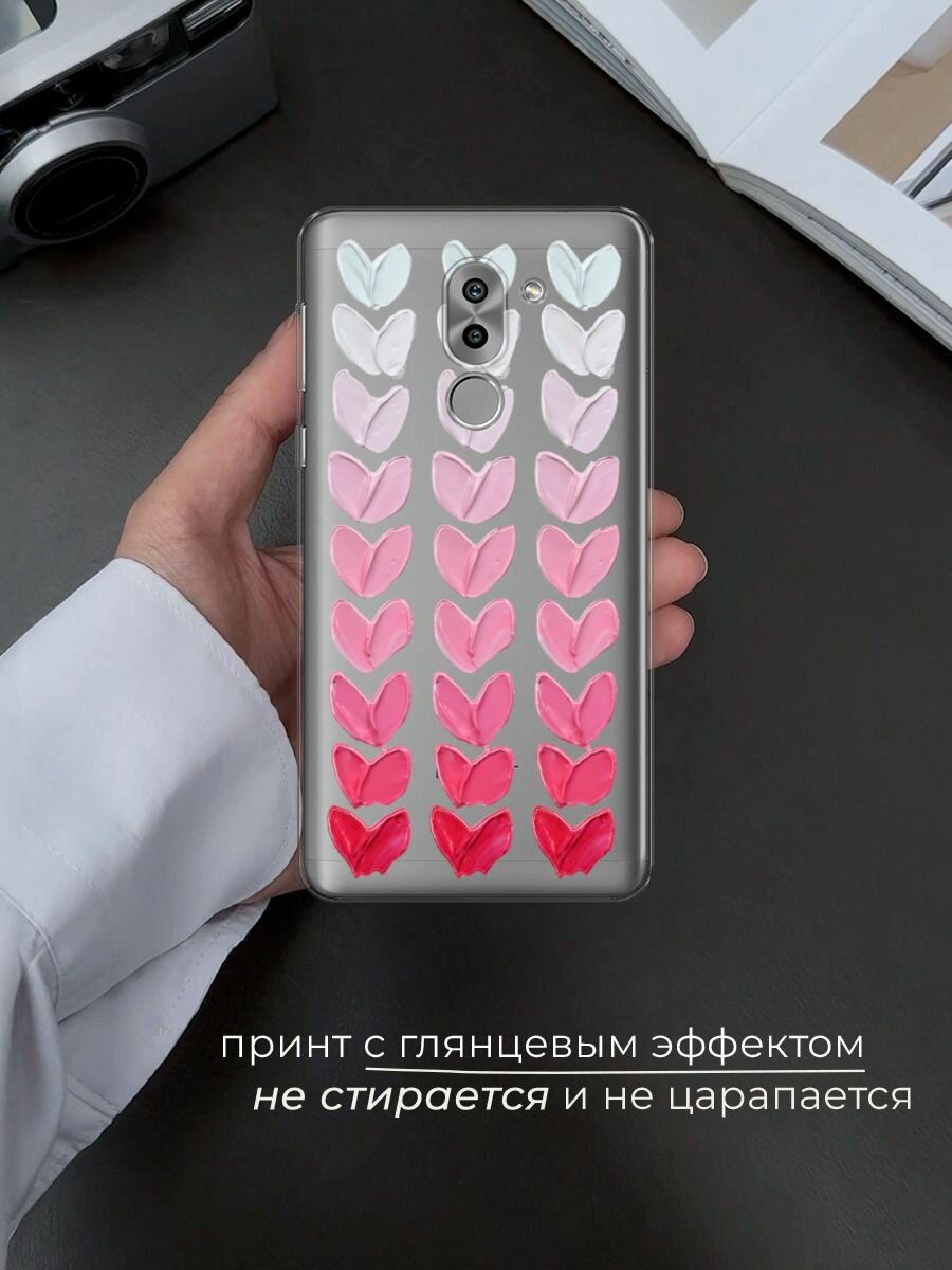 Чехол на Honor 6X / Хонор 6Х с принтом "Градиент из сердечек" — фото 1