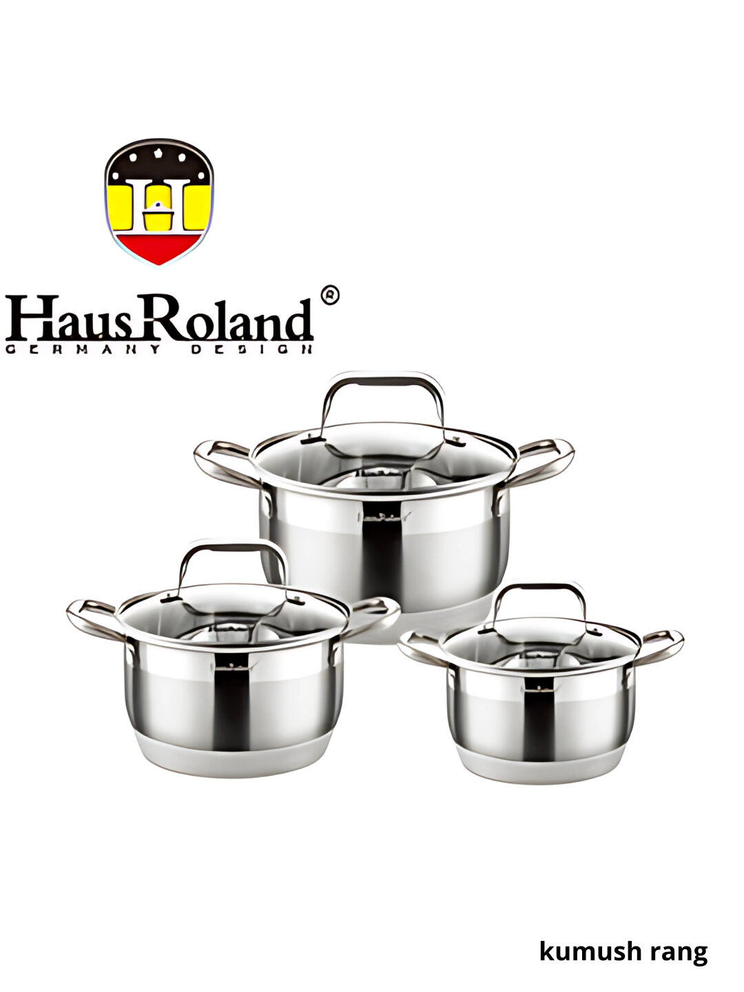 HausRoland набор кастрюль из нержавеющей стали, 3 предмета, с прочными стеклянными крышками - Серебряный