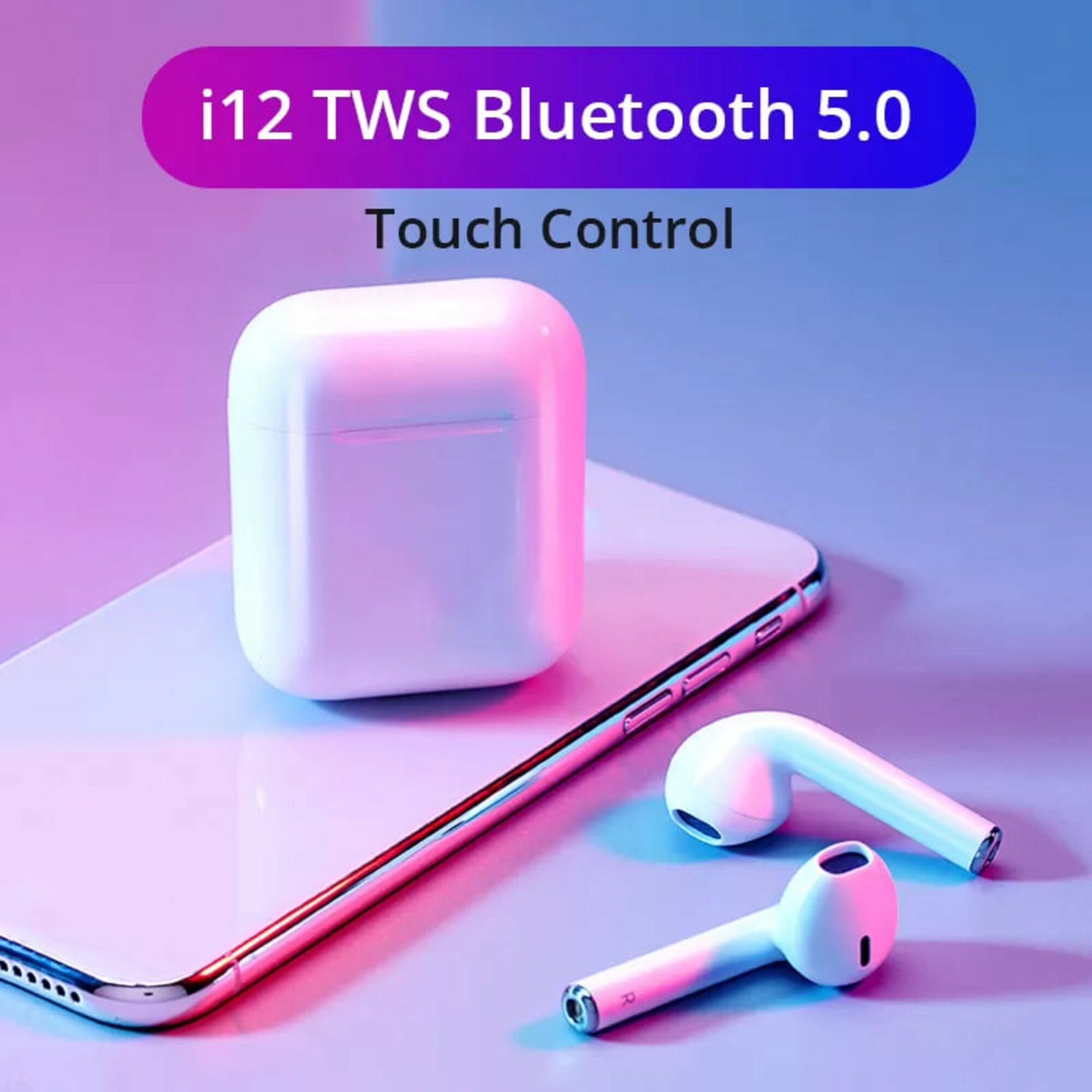 Наушники беспроводные TWS i12, сенсорное управление, Bluetooth, встроенный микрофон
