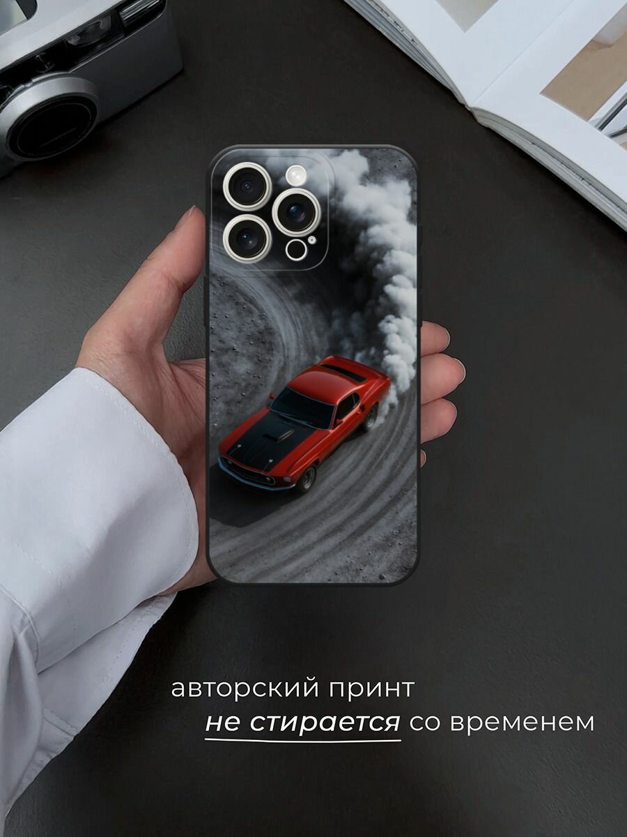 Черный матовый чехол на Apple iPhone 15 Pro Max / Айфон 15 Про Макс с принтом Скоростная машина 2 — фото 1