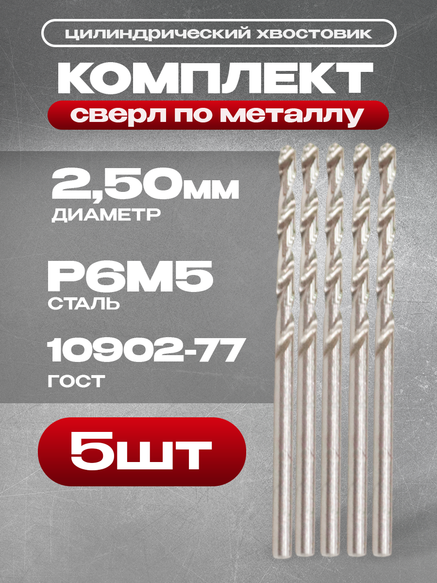 Сверло по металлу 25мм ц/х Р6М5 ГОСТ 10902-77 (Комплект 5шт)