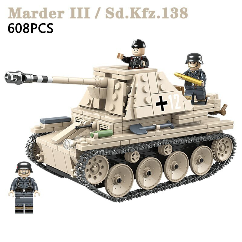 Конструктор, Военный блок MARDER 3 Самоходный противотанковый пистолет Вторая мировая война Танк Игрушка Кирпич чулки для детей (Хаки одежда)