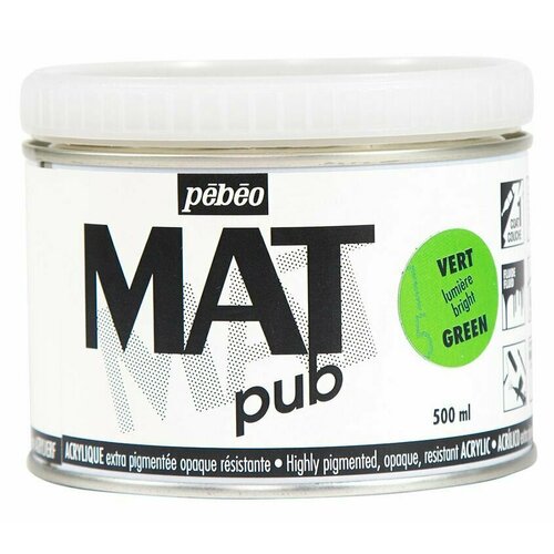фото Краска акриловая pebeo экстра матовая mat pub №1, светло-зеленый, 500 мл