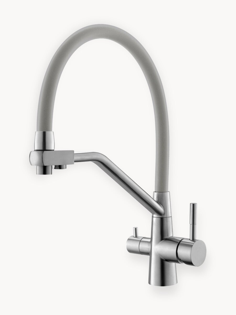 Смеситель для кухни ESKO K25G с подключением к фильтру с гибким изливом, серый