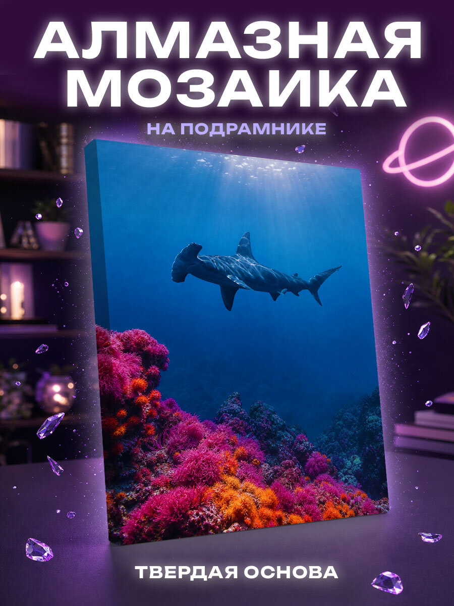 Алмазная мозаика Акула-молот над коралловой стеной