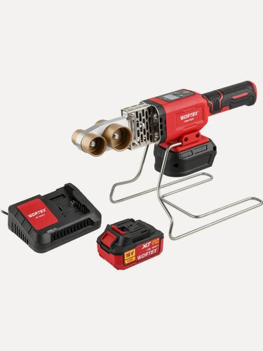 Изображение товара Аккумуляторный сварочный аппарат для полимерных труб WORTEX CWM 1834 ALL1 XLT SOLO + 3 насадки, С АКБ и З/У (1304777)