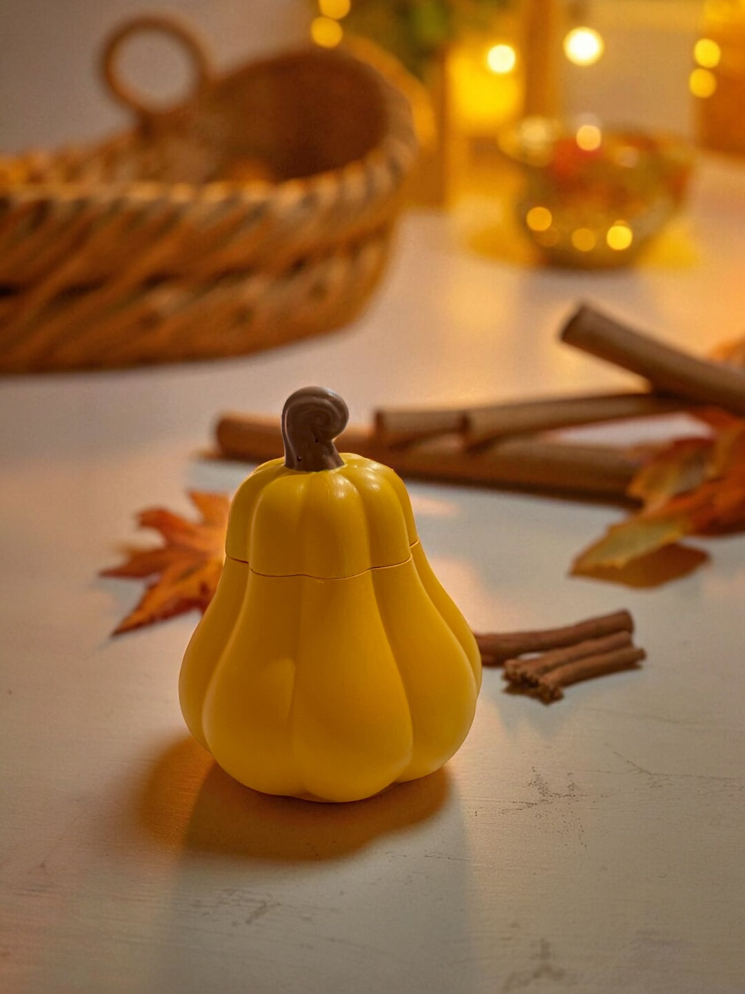 Декоративная шкатулка Тыква, 10*10*7 см - Светло-жёлтый