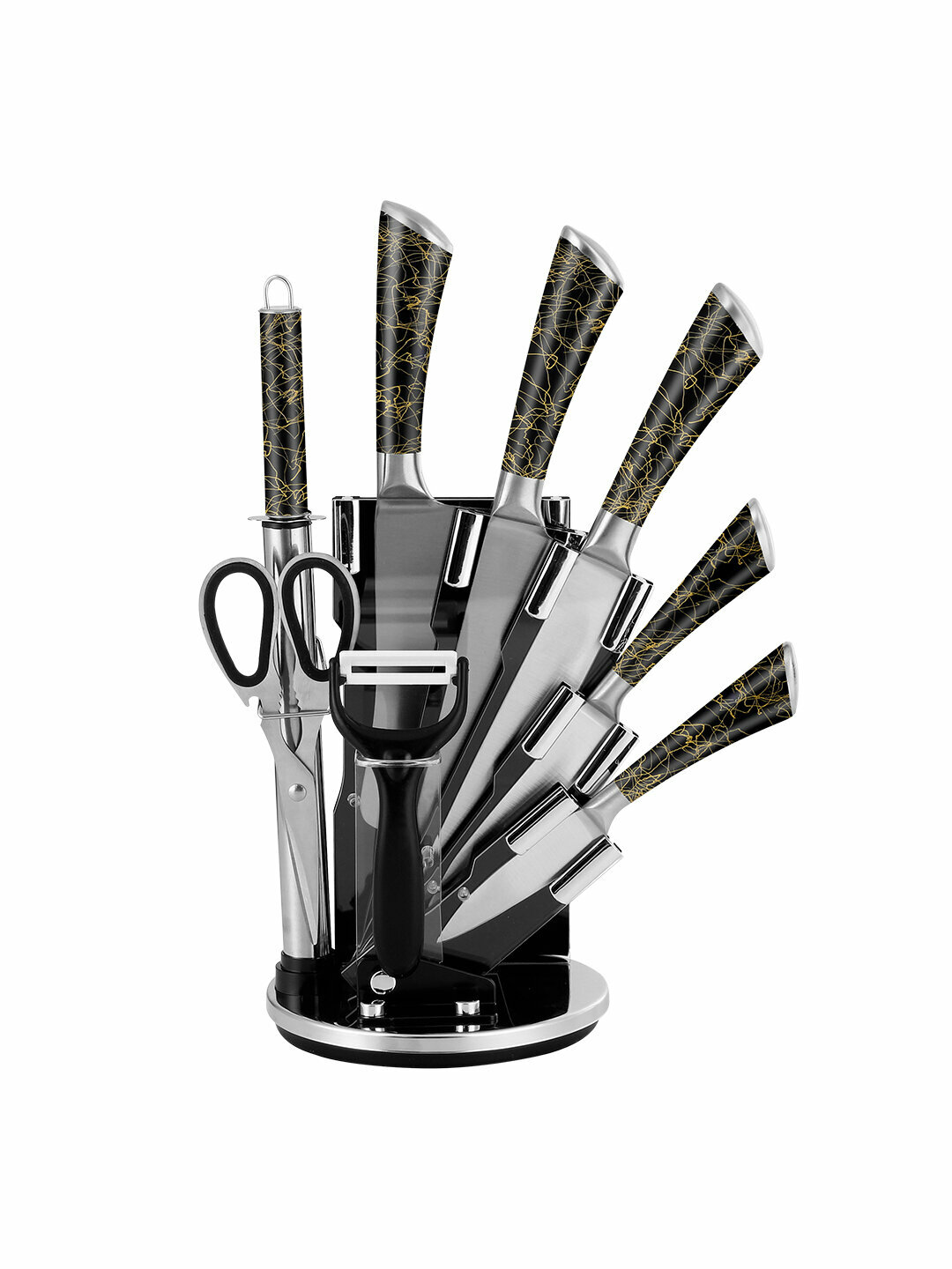 Набор кухонных ножей HausRoland 9 предметов с акриловой подставкой - Черный