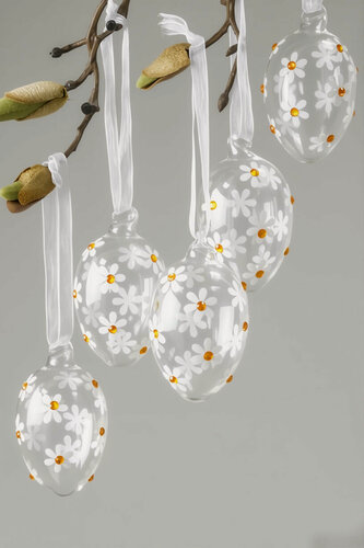 Изображение товара Набор ёлочных украшений-яиц воздушные маргаритки, стекло, 6 см, 5 шт, Winter Deco 4060260