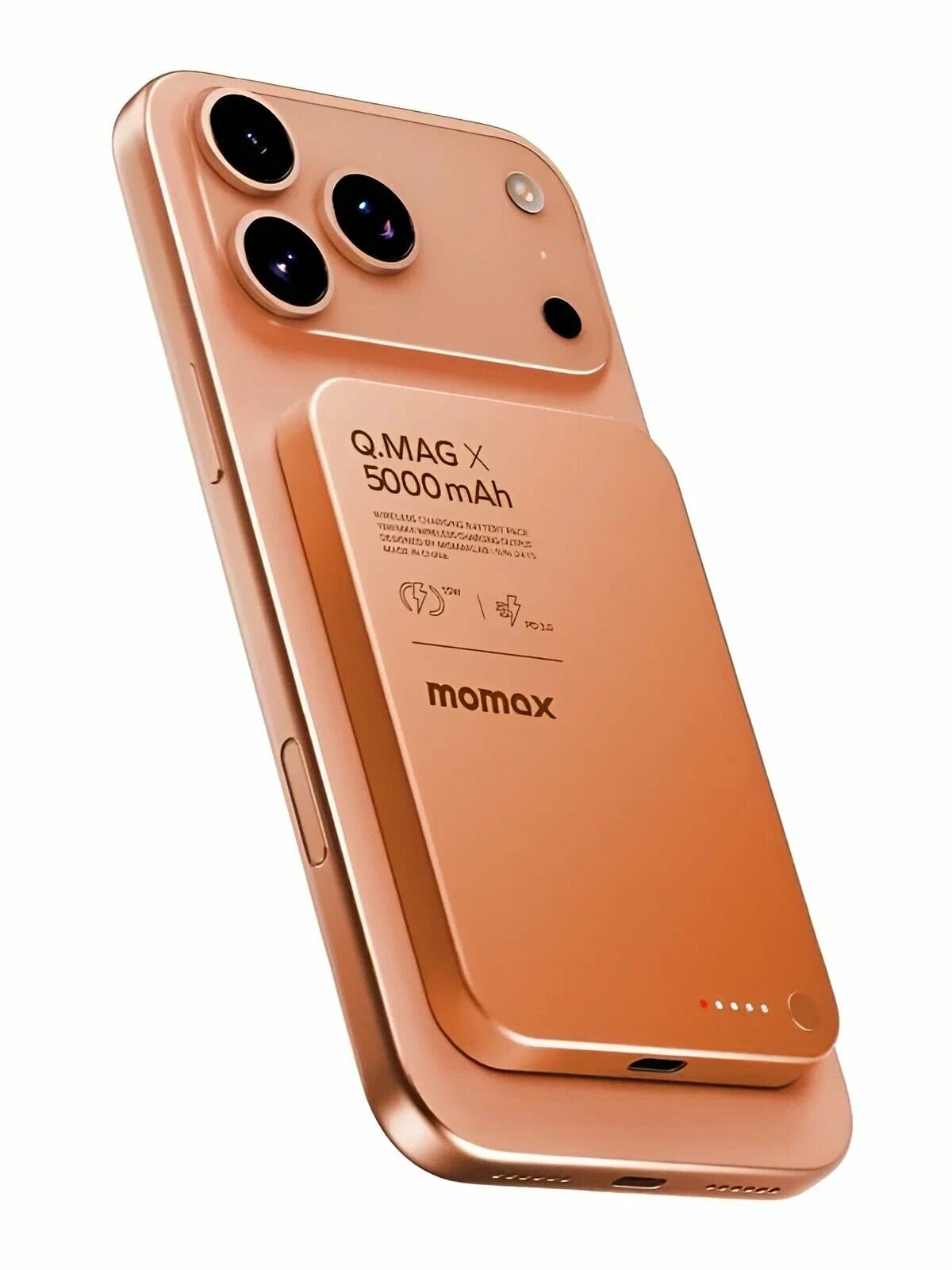 Портативное зарядное устройство MOMAX Q.Mag X1 IP116A, беспроводная, Qi, PD, 38 Вт, 10000 мА, оранжевое