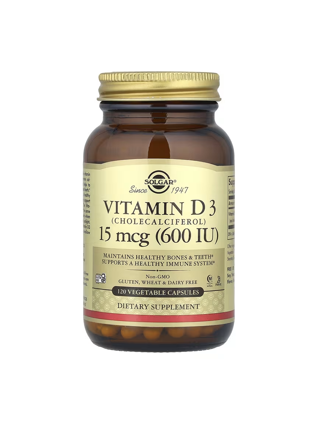 Витамин D3 600 ME Solgar – крепкие кости и иммунитет, 120 капсул — фото 1