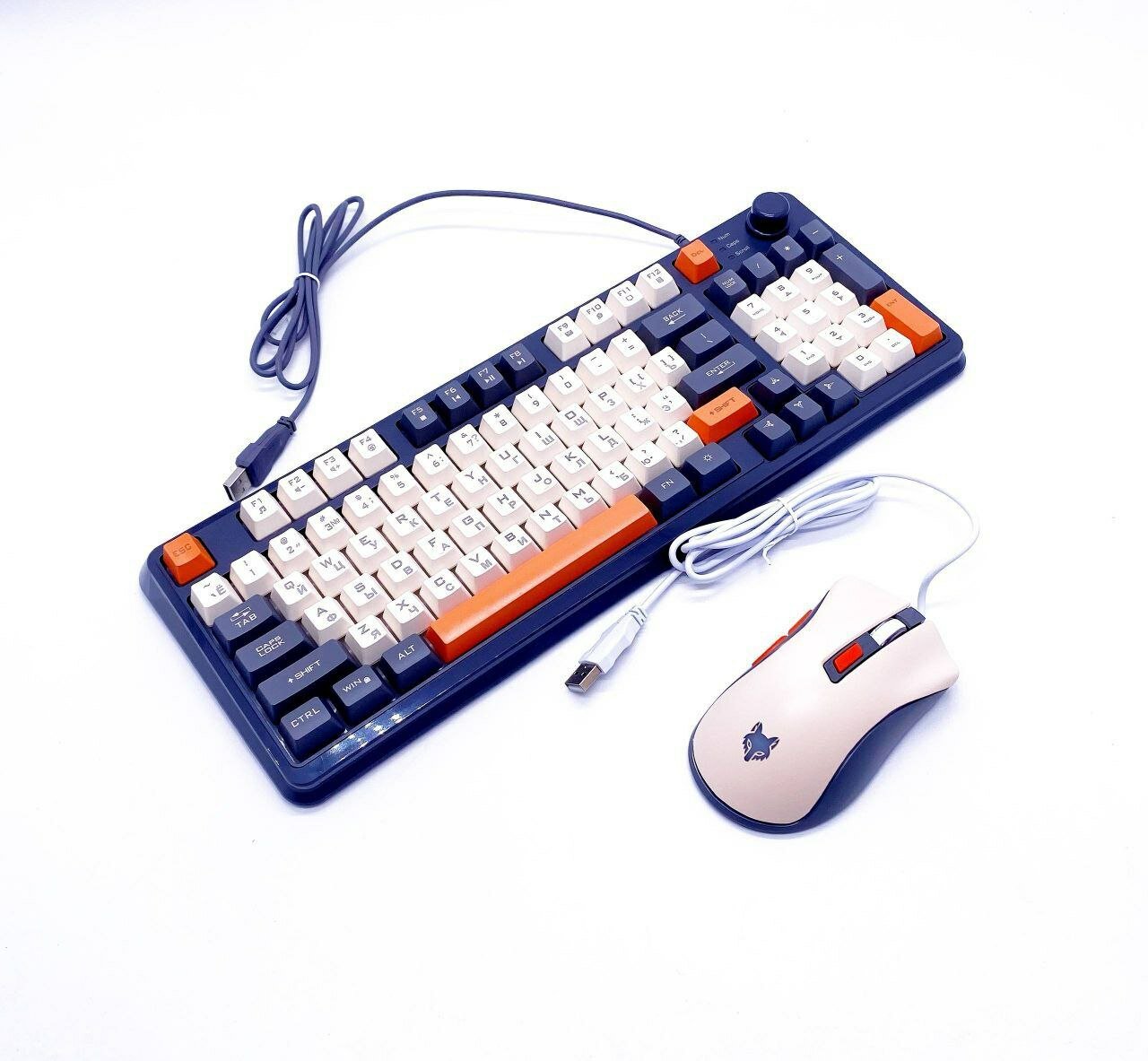 Игровой набор NILMAX: Клавиатура в механическом стиле и RGB игровая мышь, Сине-оранжевый дизайн.