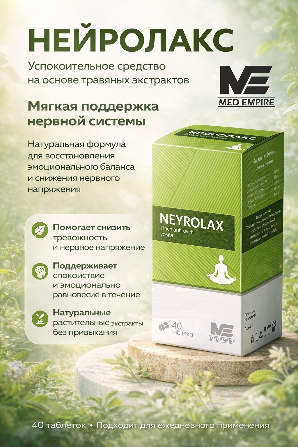 Нейролакс № 40 Успокоительное средство на основе травяных экстрактов. Усимлик экстрактларидан Тинчлантирувчи восита