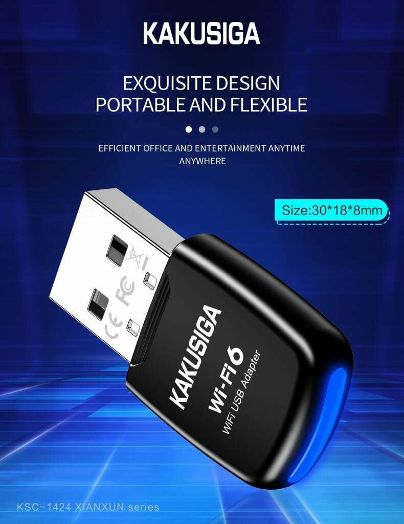 Адаптер wifi Kakusiga, 802.11 ax, двухдиапазонный, USB 3.0, черный