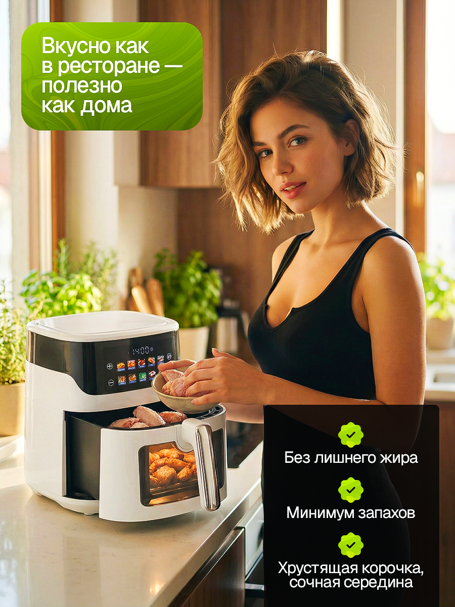 Аэрогриль ELTRONIC 10 программ 6.3 литров/ 1600w (белый) (777-02) — фото 1