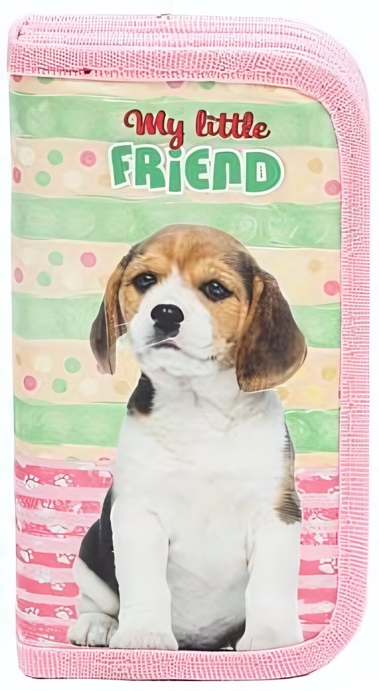 Пенал 3-секционный с печатью щенка, яркий цветной, компактный и удобный