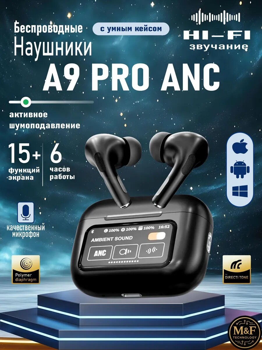 Наушники Savdo belgisi "A9PRO", с шумоподавлением, Bluetooth 5.3, сенсорное управление