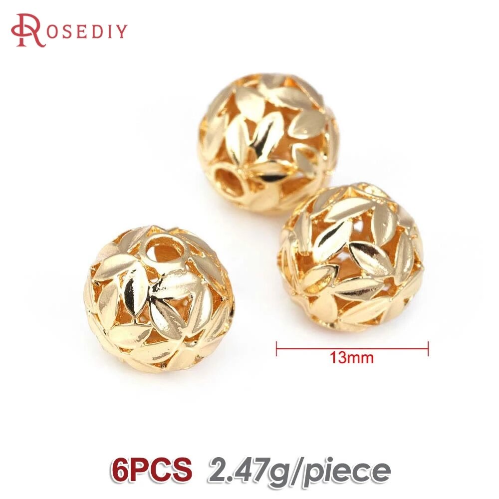 Разделительные бусины Rosediy из латуни цвета золота 8 мм, 10 мм, 12 мм 43610-18K Gold Color