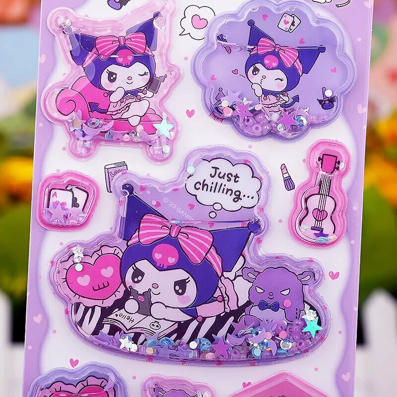 Водные 3D-стикеры Sanrio Кумамон, отдельный лист, мультяшный кристаллический эффект для детей