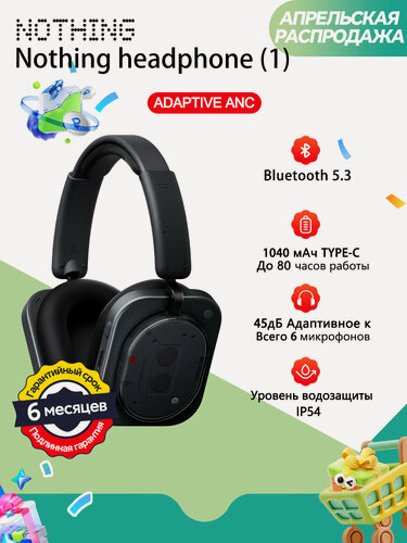 Изображение товара Наушники Nothing headphone (1), 1040 MAH,42dB ANC, BT5.3, IP52 Черный