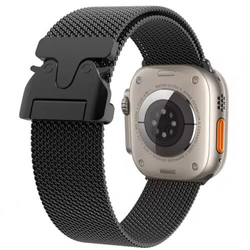 Стальной ремешок для Apple Watch 42/44/45/49 мм (1-11/SE/Ultra), GUOI Melanese Watch Strap c Замком, Черный
