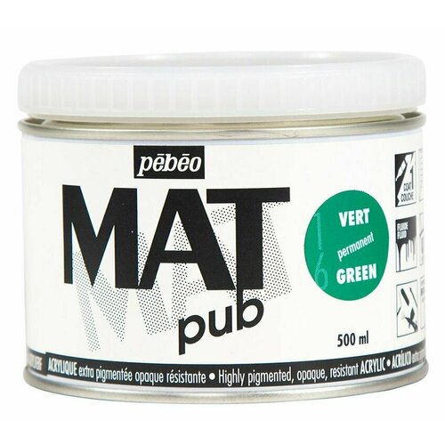фото Краска акриловая pebeo экстра матовая mat pub №1, зеленый, 500 мл