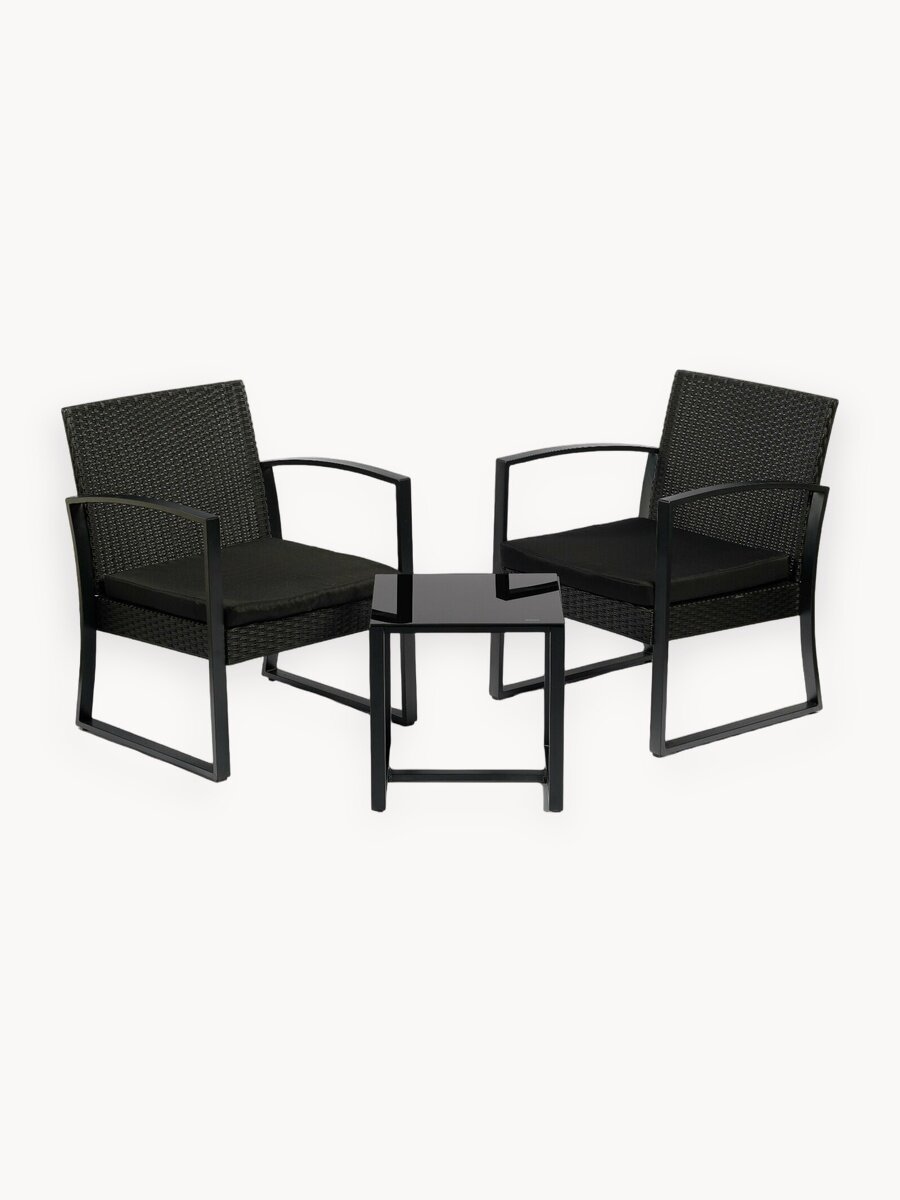 Набор садовой мебели: столик и 2 стула ATTRIBUTE из ротанга, черный