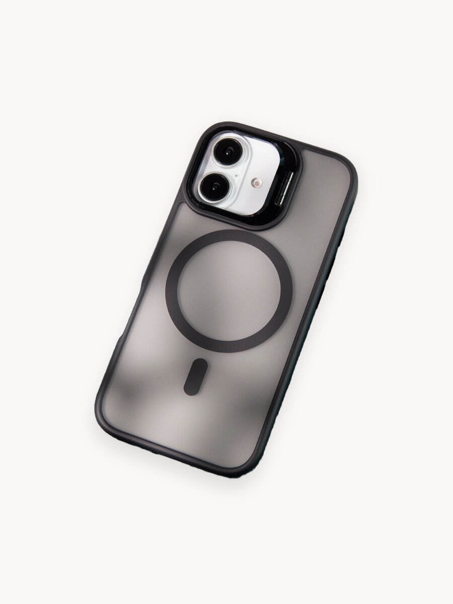 Матовый чехол Rosco с магнитным кольцом на Apple iPhone 16 (Айфон 16), с подставкой, черный