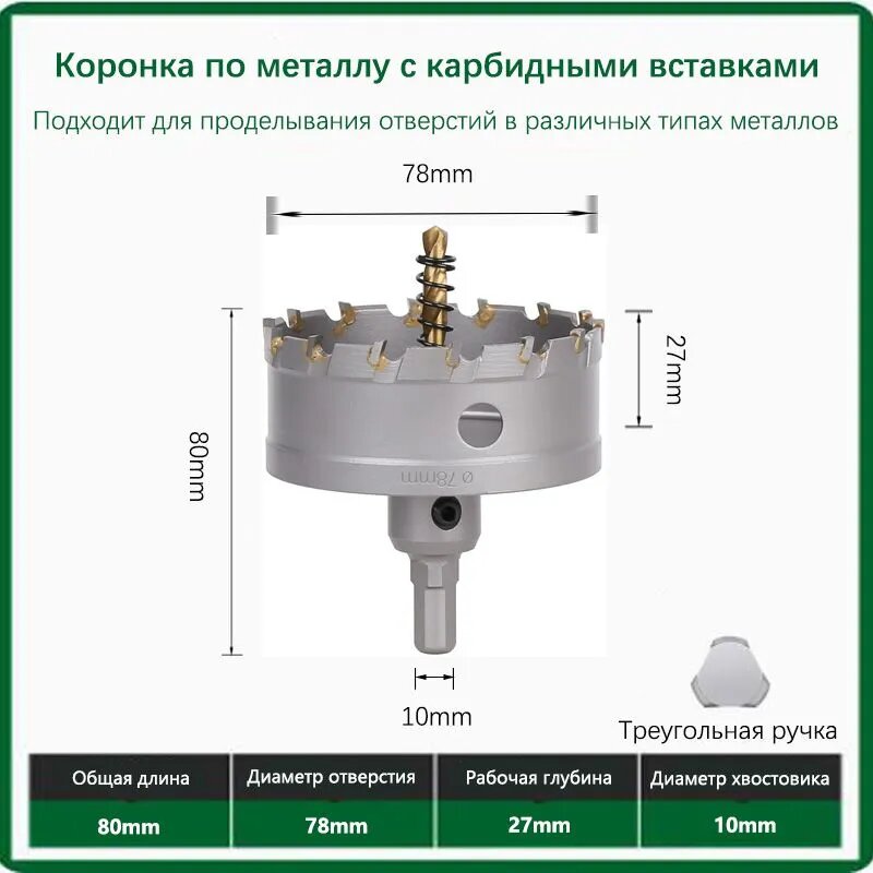 Коронка по металлу с карбидными вставками 78мм 1шт.