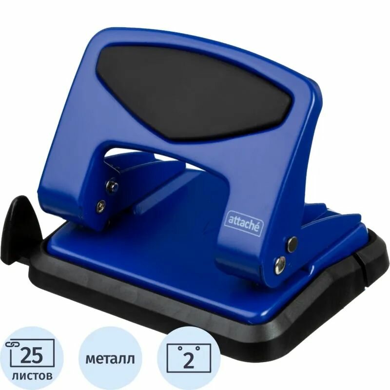 Дырокол Attache до 25 листов, с блокиратором, металлич, синий