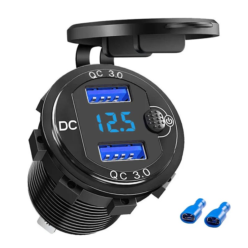 Автомобильное зарядное QC3.0 с USB, Blue no wire