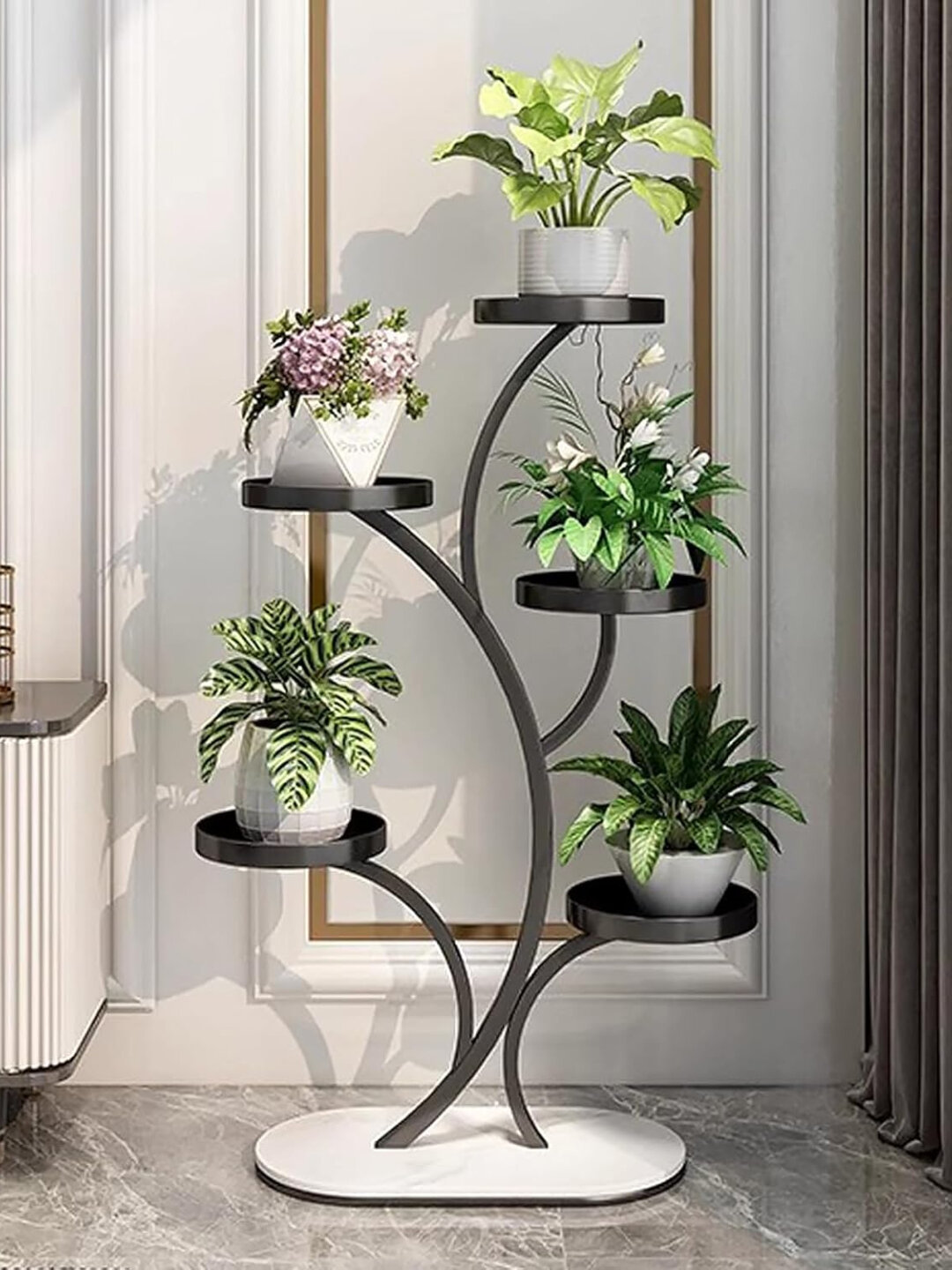 Металлическая подставка для цветов — многоярусная этажерка для растений, цветочная стойка - Черный