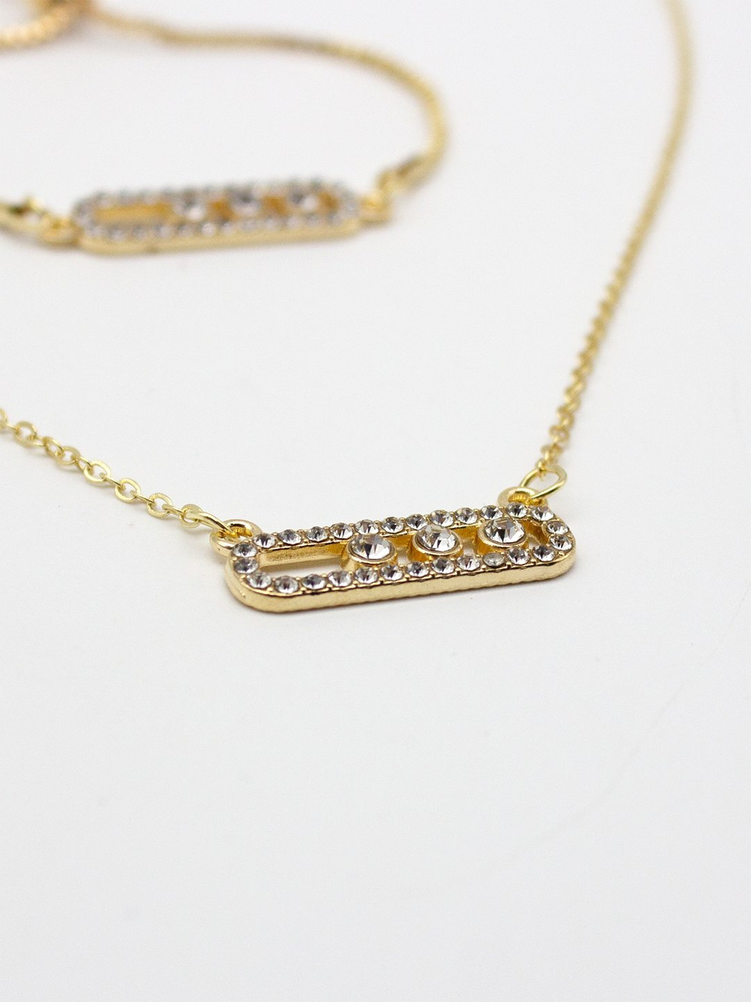 Комплект бижутерии: браслет, цепь, Swarovski Zirconia, размер кольца: безразмерное, размер браслета 14 см, размер колье/цепочки 30 см, золотистый — фото 1