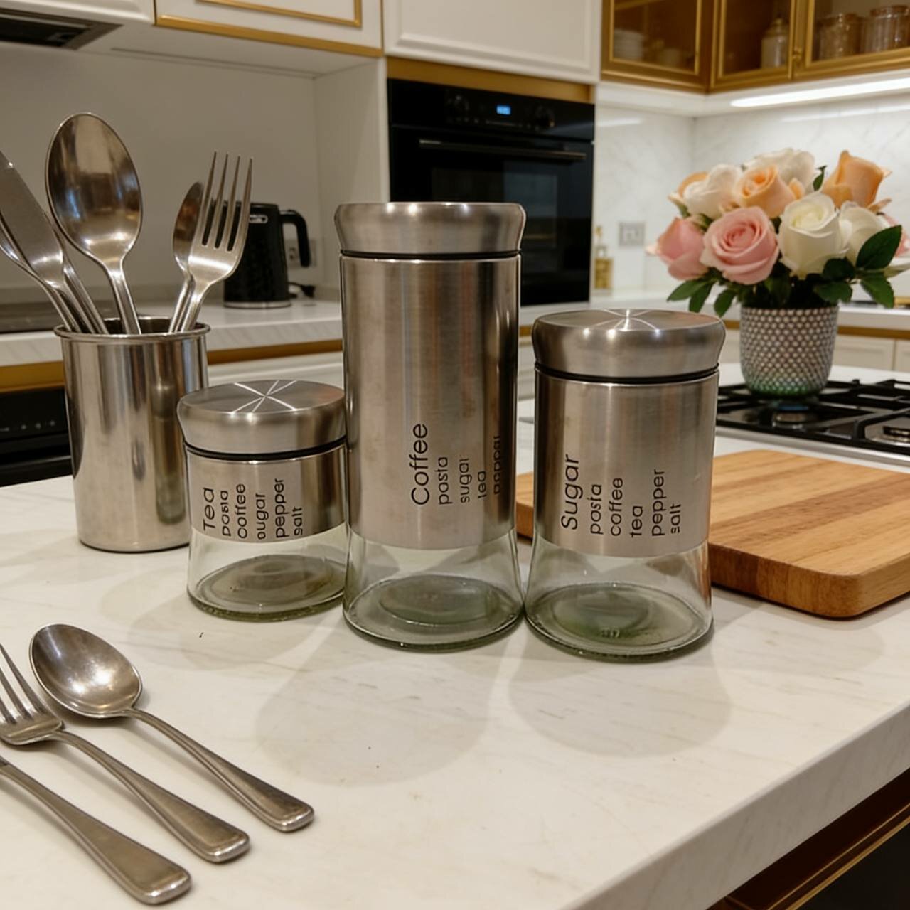 Набор керамических банок для сыпучих продуктов,3 шт, серого цвета для специй